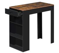 WOLTU Tavolo da Bar, Bancone da Bar con 1 Cassetto e 3 Ripiani, Tavolo Penisola per Cucina, Pub, Bistrot, Legno Ingegnerizzato (Rustico + Nero, Centimetri, 100, Centimetri, 50, Centimetri, 100)