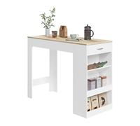 WOLTU Tavolo da Bar, Bancone da Bar con 1 Cassetto e 3 Ripiani, Tavolo Penisola per Cucina, Pub, Bistrot, Legno Ingegnerizzato (Bianco+Rovere Chiaro, Centimetri, 90, Centimetri, 50, Centimetri, 120)