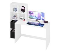 WOLTU Tavolo da ufficio bianco per scrivania da computer con scaffale portaoggetti 140.5x134x50 cm Tavolo da lavoro per studio Decorazione per la casa