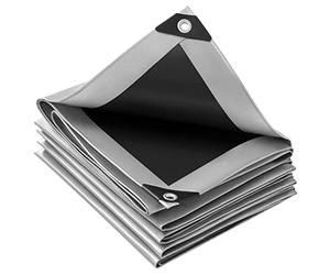 WOLTU Telone Occhiellato Idrorepellente, Telo di Copertura con Occhielli, Protezione Anti UV e Antipioggia in PE per Barca, Auto, Piscina, Grigio+Nero, 280 g/m², 3x4m