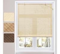 WOLTU Tenda a Rullo in Bambù, Protezione Solare, Protezione della Privacy, Oscurante da Interno a Rullo per Finestra/Porta, Tenda di Ventilazione, Naturale, 60x220 cm