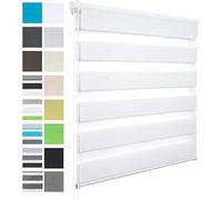 WOLTU Tenda a Rullo per interni Doppio Strato Giorno e Notte, Fissaggio a Morsetto Senza Foratura 100l x 120A cm Bianco, Tenda Traslucida e Oscurante per Finestra o Porta