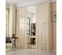 WOLTU Tenda Trasparente con Occhielli a 1 Pezzo, Finestra con Foulard in Lino ad Anello in Stile Rustico, per Soggiorno, Camera dei Bambini, Camera da Letto, 140 x 225 cm, Sabbia