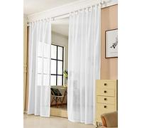 WOLTU Tenda Trasparente con Occhielli a 1 Pezzo, Finestra con Foulard in Lino ad Anello in Stile Rustico, per Soggiorno, Camera dei Bambini, Camera da Letto, 140 x 245 cm, Bianco