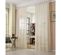 WOLTU Tenda Trasparente con Occhielli a 1 Pezzo, Finestra con Foulard in Lino ad Anello in Stile Rustico, per Soggiorno, Camera dei Bambini, Camera da Letto, 140 x 245 cm, Crema
