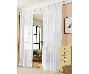 WOLTU Tenda Trasparente con Occhielli a 1 Pezzo, Finestra con Foulard in Lino ad Anello in Stile Rustico, per Soggiorno, Camera dei Bambini, Camera da Letto, 140 x 245 cm, Bianco