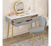 WOLTU Toeletta con Specchio LED 3 Colori, Design Moderno Grigio Oro, Tavolo da Trucco con 3 Cassetti, Vanity Elegante per Camera da Letto e Arredo Light Luxury