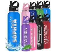 WolunLi Bottiglia d'acqua personalizzata incise con il nome dell'icona per i bambini Ragazzi Ragazza di ritorno a scuola Regalo di viaggio Sport Isolamento Bottiglie con Flip Cannuccia Maniglia Blu2