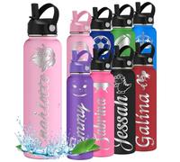 WolunLi Bottiglia d'acqua personalizzata incise con il nome dell'icona per i bambini Ragazzi Ragazza di ritorno a scuola Regalo di viaggio Sport Isolamento Bottiglie con Flip Cannuccia Maniglia Rosa1
