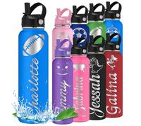 WolunLi Bottiglia d'acqua personalizzata incise con il nome dell'icona per i bambini Ragazzi Ragazza di ritorno a scuola Regalo di viaggio Sport Isolamento Bottiglie con Flip Cannuccia Maniglia Blu1
