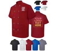 WolunLi Cappotto da cuoco personalizzato uomo/donna giacca da chef Bulk Logo/nome/testo Cappotto da chef con tasche Ristorante/Hotel Uniforme, Rosso, XS-3XL