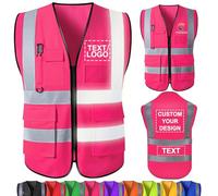 WolunLi Gilet Sicurezza Personalizzato con Logo Nome Testo Giubbotto Sicurezza Personalizzato Riflettente con tasche gilet alta visibilità personalizzato giubbotto lavoro personalizzato Pink X-Large