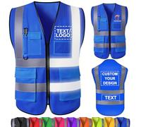 WolunLi Gilet Sicurezza Personalizzato con Logo Nome Testo Giubbotto Sicurezza Personalizzato Riflettente con tasche gilet alta visibilità personalizzato giubbotto lavoro personalizzato Blue Large