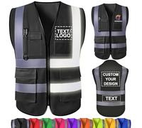 WolunLi Gilet Sicurezza Personalizzato con Logo Nome Testo Giubbotto Sicurezza Personalizzato Riflettente con tasche gilet alta visibilità personalizzato giubbotto lavoro personalizzato Black Large