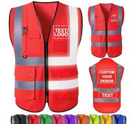 WolunLi Gilet Sicurezza Personalizzato con Logo Nome Testo Giubbotto Sicurezza Riflettente con tasche gilet alta visibilità giubbotto lavoro personalizzato Red X-Large