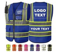 WolunLi Gilet Sicurezza Personalizzato con Logo Testo Nome Giubbotto Sicurezza Personalizzato Riflettente con tasche gilet alta visibilità personalizzato giubbotto lavoro personalizzato Blue 5XL