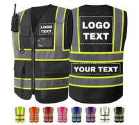 WolunLi Gilet Sicurezza Personalizzato con Logo Testo Nome Giubbotto Sicurezza Personalizzato Riflettente con tasche gilet alta visibilità personalizzato giubbotto lavoro personalizzato Black 3XL