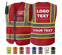 WolunLi Gilet Sicurezza Personalizzato con Logo Testo Nome Giubbotto Sicurezza Personalizzato Riflettente con tasche gilet alta visibilità personalizzato giubbotto lavoro personalizzato Red X
