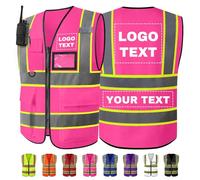 WolunLi Gilet Sicurezza Personalizzato con Logo Testo Nome Giubbotto Sicurezza Personalizzato Riflettente con tasche gilet alta visibilità personalizzato giubbotto lavoro personalizzato Pink S