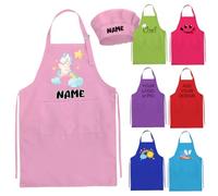 WolunLi Grembiule personalizzato per bambini cappello da chef e grembiule con nome per ragazze ragazzi cottura pittura cucina, multicolore, medio/grande, multicolore, Medium-Large