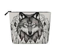 Wolves and Dream Catchers02 Borsa da toilette con stampa di grande capacità, borsa da viaggio per il trucco da donna, per uso quotidiano e viaggio, Nero , Taglia unica