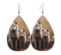 Wolves Family - Orecchini a goccia in pelle con ciondolo a forma di goccia, eleganti e leggeri, per donne e ragazze, taglia unica, in pelle, senza pietre preziose