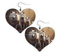 Wolves Family - Orecchini pendenti a forma di cuore, in pelle, eleganti e leggeri, per donne e ragazze, taglia unica, in pelle, senza pietre preziose