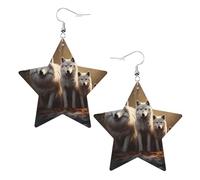 Wolves Family - Orecchini pendenti in pelle a forma di stella, eleganti e leggeri, per donne e ragazze, taglia unica, in pelle, senza pietre preziose