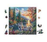 Wolves Forest Stream Puzzle 100 Pezzi Raffaello Per Collezionisti Cartone Di Alta Qualità Opere Rinascimentali Per Decorazione Ufficio Da Passatempo Qualità Premium 28x28cm
