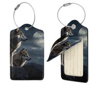 Wolves in The Moonlight - Etichette per bagagli per valigie, 4 etichette da viaggio in pelle PU con retro completo per la privacy, etichette per nome, etichette personalizzate per borse, etichette per