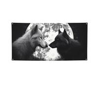 Wolves Love Under The Moon Banner e cartelli con animali selvatici bandiere da appendere alla parete Banner personalizzato per feste con 4 fori sfondo con testo fotografico sfondo per feste di