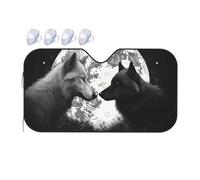 Wolves Love Under The Moon - Parasole per parabrezza auto con animali selvatici 2025, pieghevole, divertente, per auto, protezione solare per interni auto, piccola