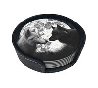 Wolves Love Under The Moon - Set di 6 sottobicchieri rotondi in pelle con supporto, per protezione da tavolo, antiscivolo, per tavolino, decorazione per la casa