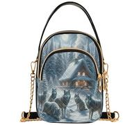 Wolves Snow - Borsa monospalla bianca invernale con animali, floreale, per telefono, portafoglio, tracolla a catena, borsa trapuntata da donna, 15 x 8 x 21 cm