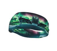 Wolves Sports Headband, Multi-purpose Headband Howling in the Northern Lights, Stretchy Moisture Wicking Headband for Yoga and Fitness