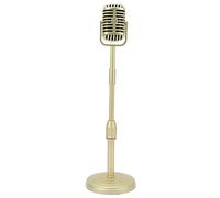 Womamaxsc Accessori per microfono retrò, modello di microfono vintage finto, microfono finto leggero realistico sollevabile per cosplay, con supporto regolabile e materiale ABS, perfetto (Oro)