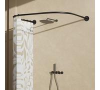 Womamny bastone tenda Senza Forare nero, 70-95 cm bastone doccia a Forma di U, asta tenda doccia Angolare per Vasca da Bagno, autoadesiva asta doccia in acciaio inox