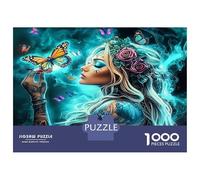 Woman Butterfly Blue 1000 Pezzi Puzzle Classico Aquatic Enchantress Vibe Bundle Puzzle Cartone Premium - Hit Tra Gli Anziani Appassionati, Regalo Di Inaugurazione, Divertimento Indoor E Feste 52x38cm/