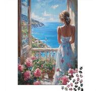 Woman on Balcony Sea View Puzzle Giochi 1000 Pezzi Regalo Per Amore E Amico Arte Interesting Puzzle Adulti Foto 52x38cm/1000pcs