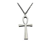 Woman with simple, classic, crossed Egyptian Anka life symbol antique silver pendant, short and long chain necklace jewelry(50cm_Round chain)