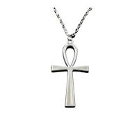 Woman with simple, classic, crossed Egyptian Anka life symbol antique silver pendant, short and long chain necklace jewelry(45cm_Cross chain)