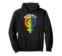 Womanist Womans Diritti Uguaglianza Arcobaleno Femminismo Uguale Salario Felpa con Cappuccio