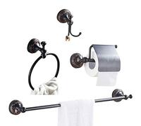 WOMAO Bronzo lucidato Olio finito 4 Pezzi Portarotolo portasciugamani Asciugamano Bar Gancio Accappatoio, Set Accessori Bagno Ottone Costruzione Matt Americano Nera Fissato al Muro Intagli