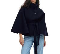 Women Batwing Sleeve Ponchos Pea Coat Wool Bland Stand Collar Jacket Autumn And Winter Fashion Solid Color Cloak Cropped Overcoat(Navy,S)