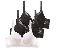 Women Bra 3 Pack Underwire Push Up Set Sexy Bustier Sports Training, Black, 46D(Black,36B)