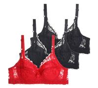 Women Bra 3 Pack Underwire Push Up Set Sexy Bustier Sports Training, Black, 46D(Red,36D)