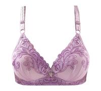 Women Bra Beautiful Embroidered Floral Print Push Up Pair Breast Support Comfort Thin Fashion Small for, Purple, 10(Purple,12)