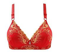 Women Bra Beautiful Embroidered Floral Print Push Up Pair Breast Support Comfort Thin Fashion Small for, Light Yellow, 16(Red (Watermelon Red),8)