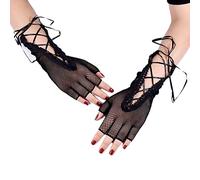 Women Bride Short Gloves Nightclub Hollow Anti-UV Elasticità Dance A Mezzo Dito Banda Banda Mesh Miette Miotte Nera Mezzo Dita Per Per Costume In Pizzo Black Halloween