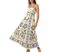 Women Cami Maxi Dress, Women's Summer Spaghetti Strap Cami Midi Floral Dress, Summer Graffiti Vacation Sundress (Yellow,XL)